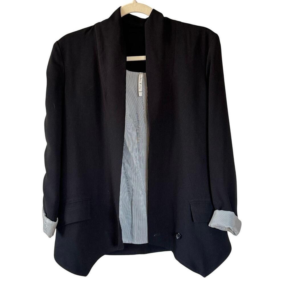 Willow & Clay Black Blazer Pinstripe Lining Cuff Sleep Asymmetrical Hem -XS Chic